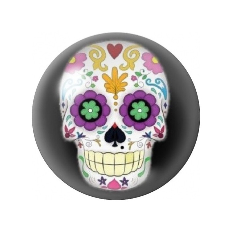 Cabochon en Verre Illustré Calavera Pastel sur Fond Noir 12 à 25mm