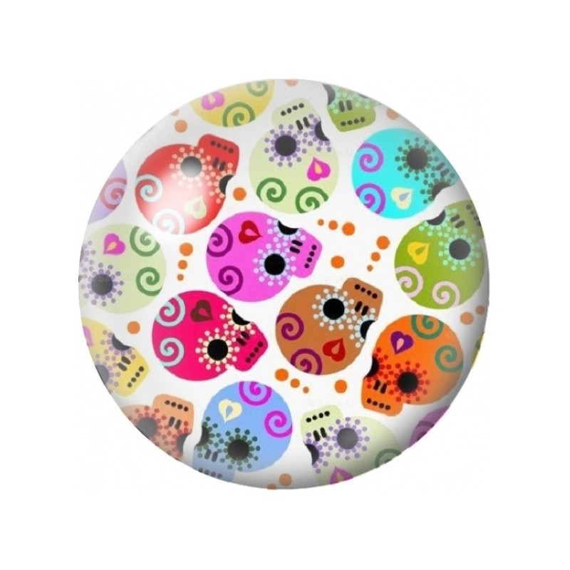 Cabochon en Verre Illustré Mosaïque de Calaveras Colorées 12 à 25mm
