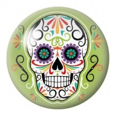 Cabochon en Verre Illustré Calavera Blanche sur Fond Vert 12 à 25mm pour la Création de Bijoux Fantaisie - DIY