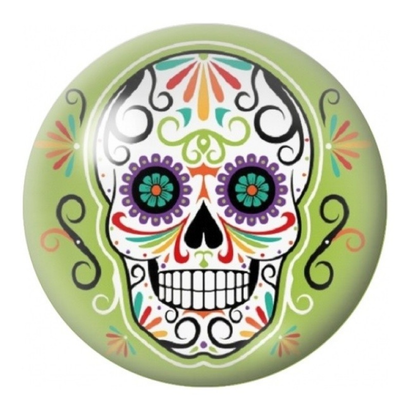 Cabochon en Verre Illustré Calavera Blanche sur Fond Vert 12 à 25mm