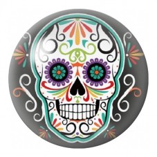 Cabochon en Verre Illustré Calavera Fleurie sur Fond Vert Sombre 12 à 25mm pour la Création de Bijoux Fantaisie - DIY
