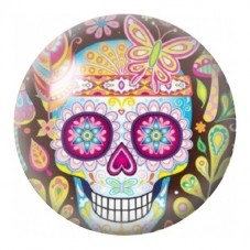 Cabochon en Verre Illustré Calavera au Papillon et Fleurs Roses 12 à 25mm pour la Création de Bijoux Fantaisie - DIY