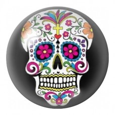 Cabochon en Verre Illustré Calavera aux Fleurs Roses 12 à 25mm pour la Création de Bijoux Fantaisie - DIY