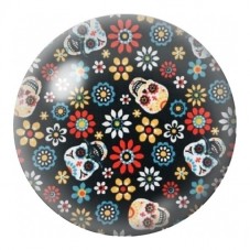 Cabochon en Verre Illustré Semis de Crânes et Fleurs 12 à 25mm pour la Création de Bijoux Fantaisie - DIY