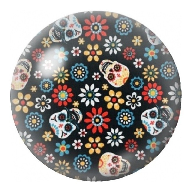 Cabochon en Verre Illustré Semis de Crânes et Fleurs 12 à 25mm