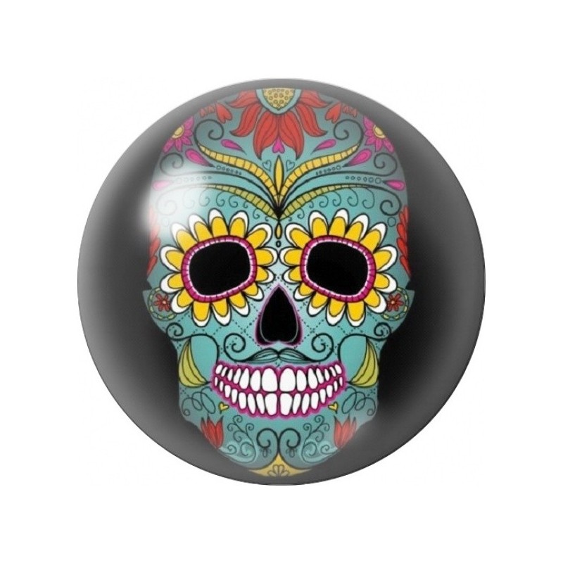 Cabochon en Verre Illustré Calavera Turquoise aux Fleurs Jaunes 12 à 25mm