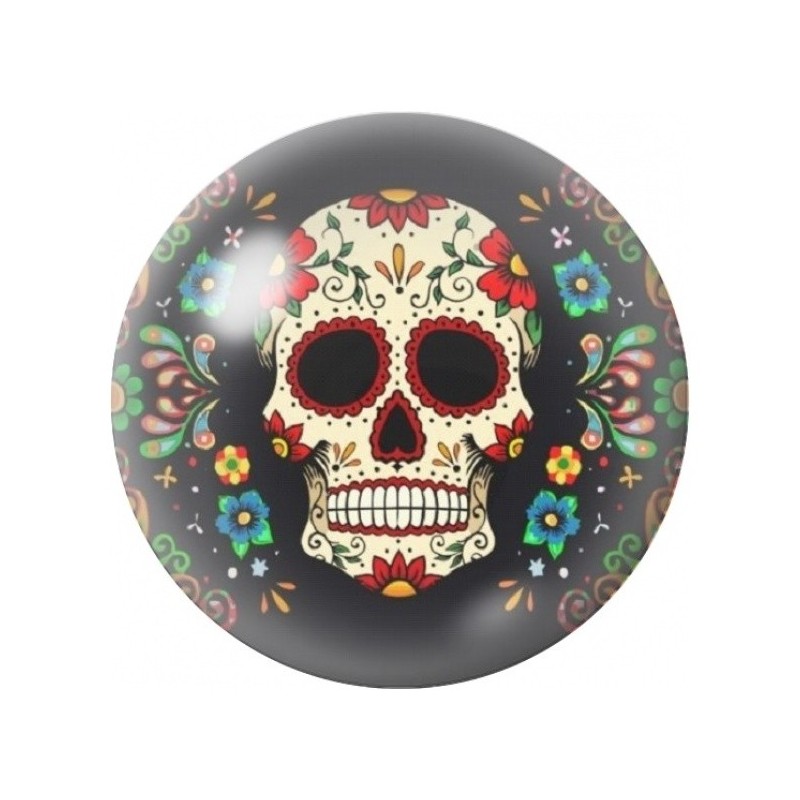 Cabochon en Verre Illustré Calavera Ivoire aux Yeux Rouges 12 à 25mm