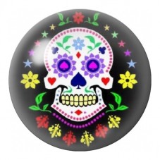 Cabochon en Verre Illustré Calavera aux Fleurs Violettes 12 à 25mm pour la Création de Bijoux Fantaisie - DIY