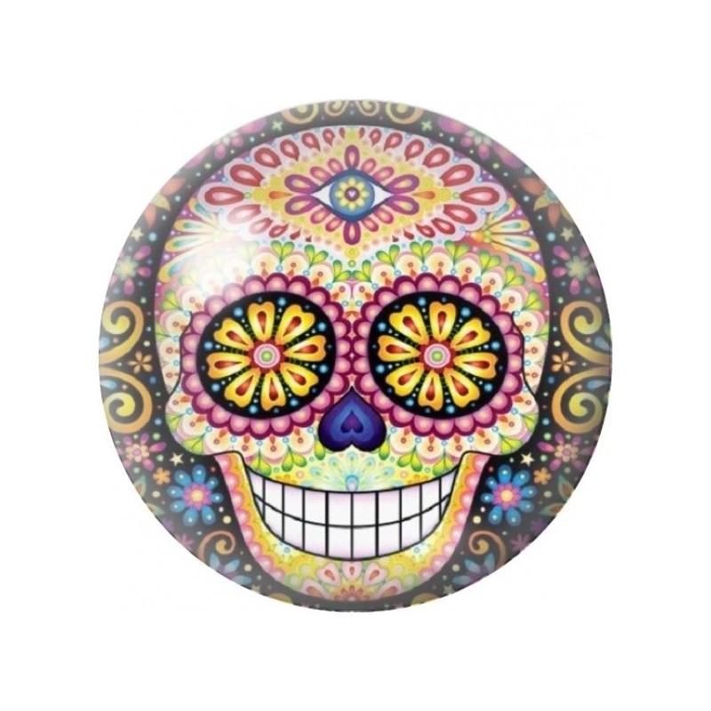 Cabochon en Verre Illustré Calavera au Sourire Solaire 12 à 25mm