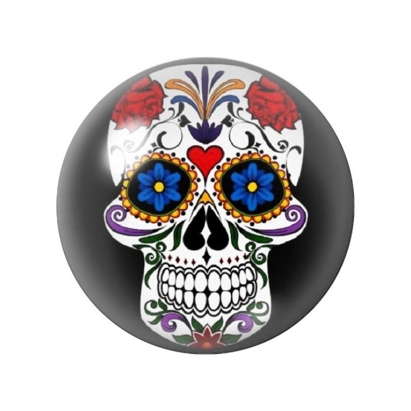 Cabochon en Verre Illustré Calavera Bleue aux Roses Rouges 12 à 25mm