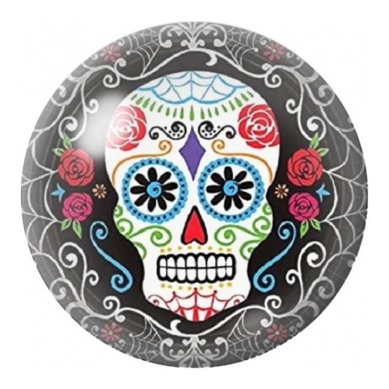 Cabochon en Verre Illustré Calavera aux Roses Rouges 12 à 25mm