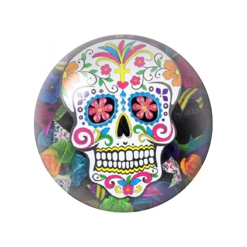 Cabochon en Verre Illustré Calavera Rose à la Croix Rouge 12 à 25mm