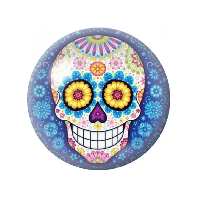 Cabochon en Verre Illustré Calavera aux Marguerites Jaunes 12 à 25mm