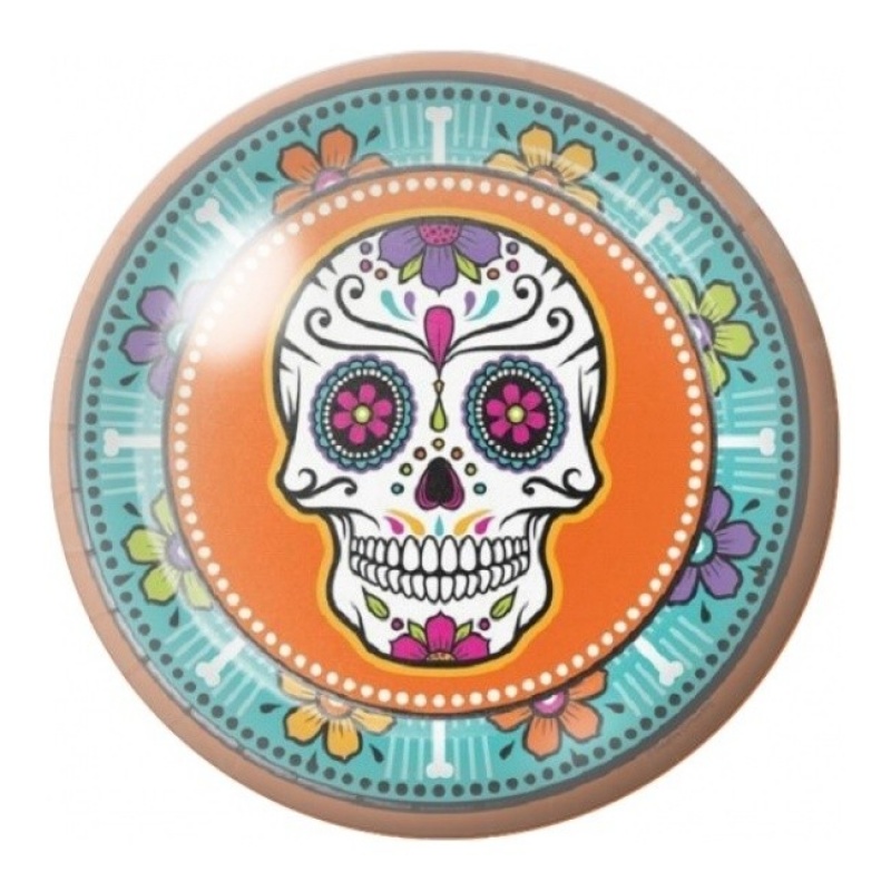Cabochon en Verre Illustré Calavera dans un Médaillon Orange 12 à 25mm