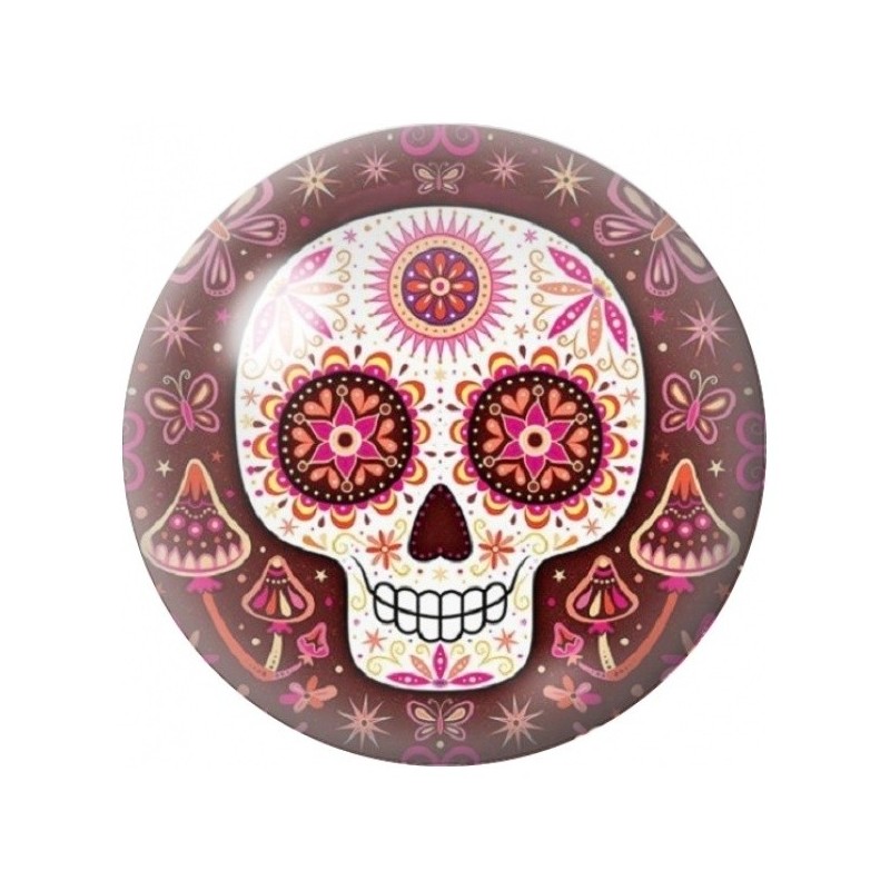 Cabochon en Verre Illustré Calavera aux Rosaces Roses 12 à 25mm