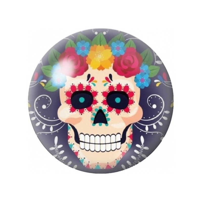 Cabochon en Verre Illustré Calavera à la Couronne de Roses 12 à 25mm