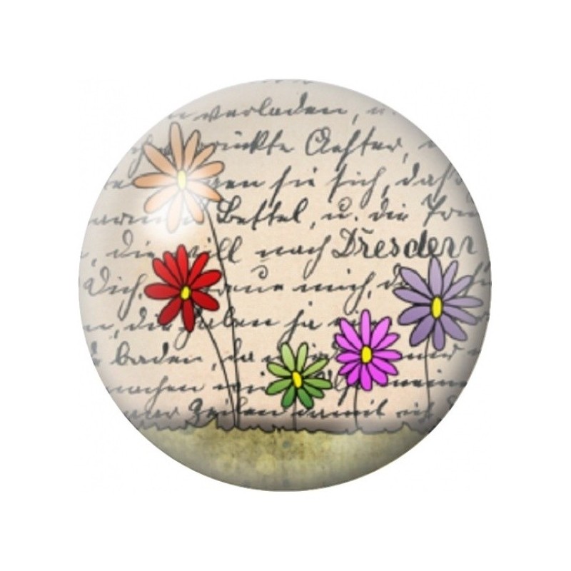 Cabochon en Verre Illustré Marguerites sur Lettre Manuscrite 12 à 25mm