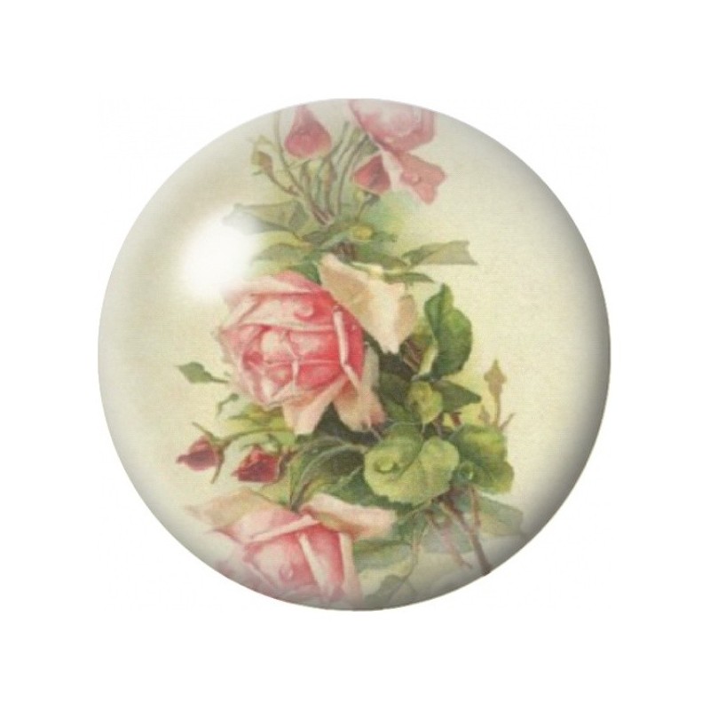 Cabochon en Verre Illustré Roses Vintage sur Fond Crème 12 à 25mm