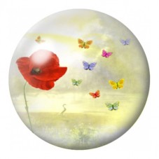 Cabochon en Verre Illustré Coquelicot Rouge et Papillons 12 à 25mm pour la Création de Bijoux Fantaisie - DIY