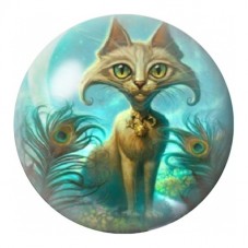 Cabochon en Verre Illustré Chat Fantastique aux Plumes de Paon 12 à 25mm pour la Création de Bijoux Fantaisie - DIY
