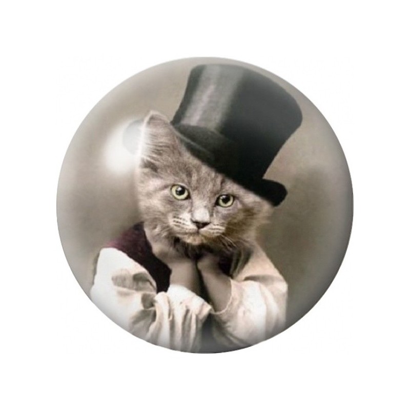 Cabochon en Verre Illustré Chaton Gentleman au Haut-de-Forme 12 à 25mm