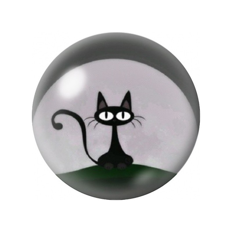 Cabochon en Verre Illustré Chat Noir sous la Lune Rose 12 à 25mm