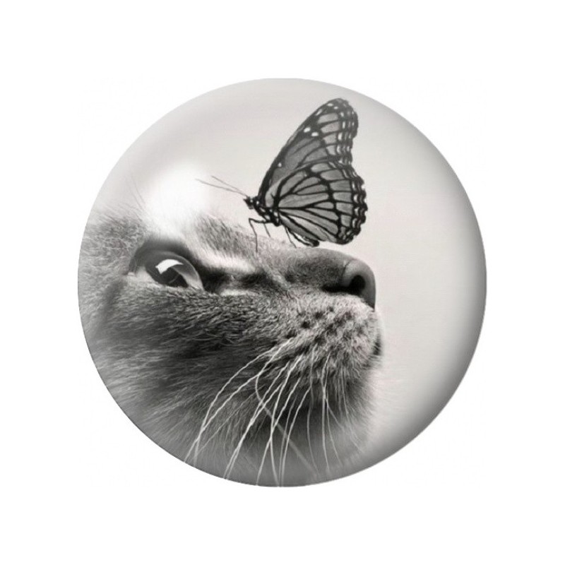 Cabochon en Verre Illustré Chat au Papillon sur le Nez 12 à 25mm
