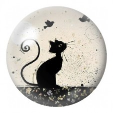 Cabochon en Verre Illustré Chat Noir aux Papillons 12 à 25mm pour la Création de Bijoux Fantaisie - DIY