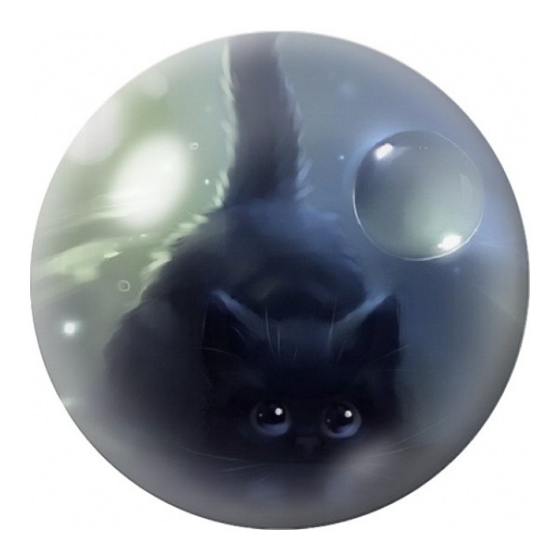 Cabochon en Verre Illustré Chat Noir Suspendu à une Goutte 12 à 25mm