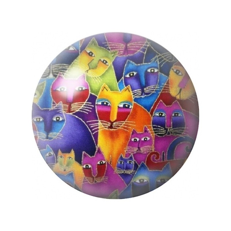 Cabochon en Verre Illustré Foule de Chats Colorés 12 à 25mm