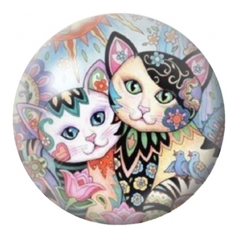 Cabochon en Verre Illustré Couple de Chats Folk 12 à 25mm