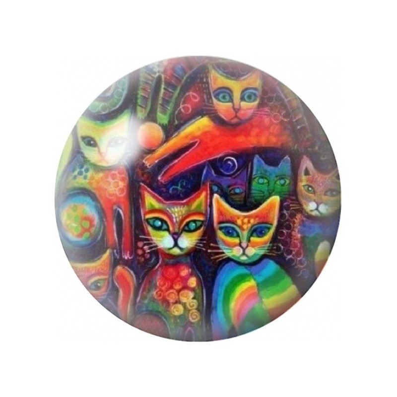 Cabochon en Verre Illustré Famille de Chats Colorés 12 à 25mm