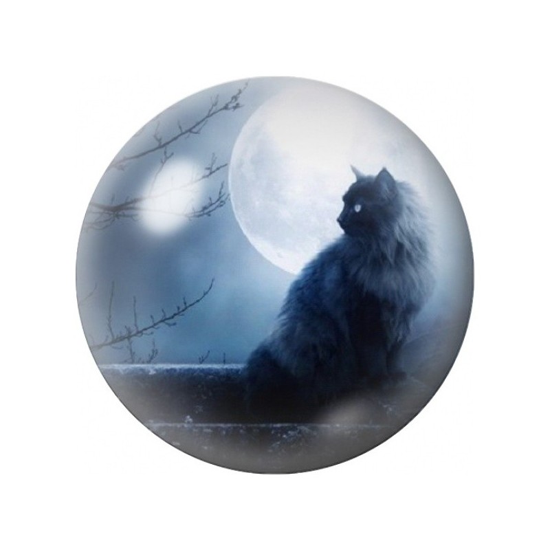 Cabochon en Verre Illustré Chat Noir sous la Pleine Lune 12 à 25mm