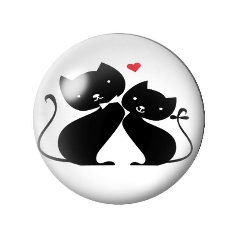 Cabochon en Verre Illustré Couple de Chats sous un Cœur Rouge 12 à 25mm
