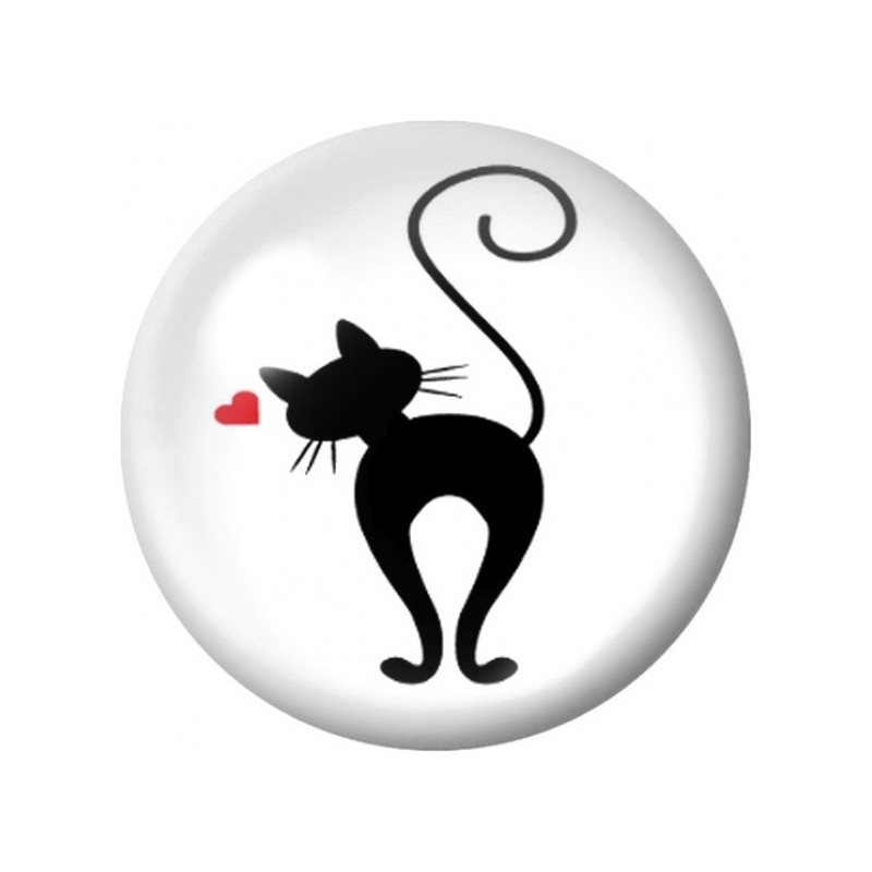 Cabochon en Verre Illustré Chat Noir envoyant un Cœur 12 à 25mm