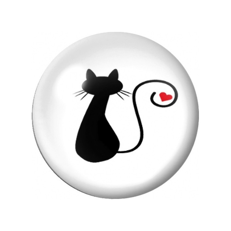 Cabochon en Verre Illustré Chat Noir assis au Cœur Rouge 12 à 25mm