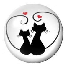 Cabochon en Verre Illustré Deux Chats dans un Grand Cœur 12 à 25mm pour la Création de Bijoux Fantaisie - DIY