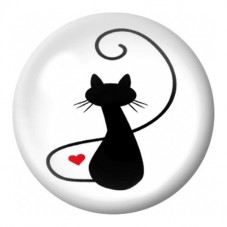 Cabochon en Verre Illustré Chat Noir à la Queue Cœur 12 à 25mm pour la Création de Bijoux Fantaisie - DIY