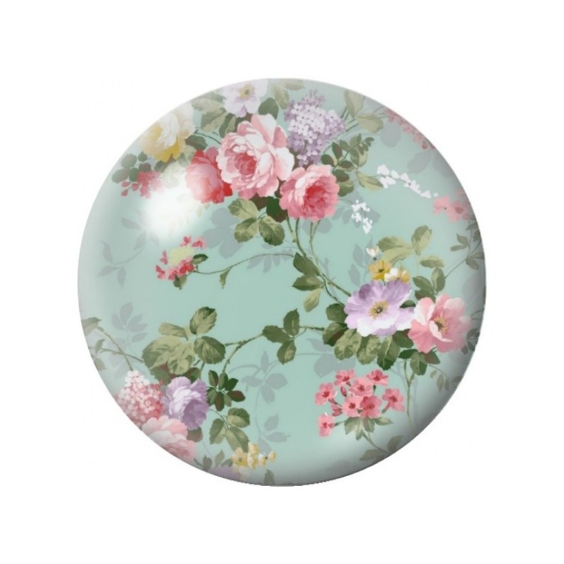 Cabochon en Verre Illustré Roses Liberty sur Fond Vert d’Eau 12 à 25mm