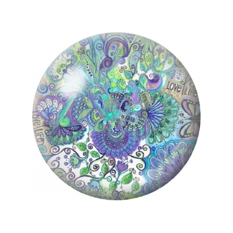 Cabochon en Verre Illustré Papillons dans un Jardin Mandala 12 à 25mm