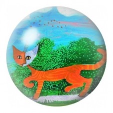 Cabochon en Verre Illustré Chat Roux courant sous le Ciel Bleu 12 à 25mm pour la Création de Bijoux Fantaisie - DIY