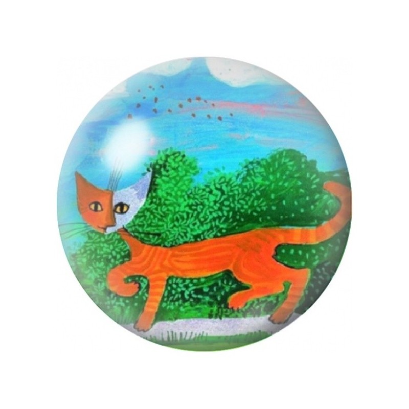 Cabochon en Verre Illustré Chat Roux courant sous le Ciel Bleu 12 à 25mm