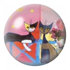 Cabochon en Verre Illustré Deux Chats à la Fenêtre Rose 12 à 25mm pour la Création de Bijoux Fantaisie - DIY