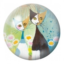 Cabochon en Verre Illustré Trois Chats dans les Marguerites 12 à 25mm pour la Création de Bijoux Fantaisie - DIY