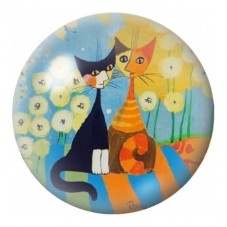 Cabochon en Verre Illustré Deux Chats dans les Fleurs Jaunes 12 à 25mm pour la Création de Bijoux Fantaisie - DIY