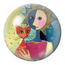 Cabochon en Verre Illustré Femme Bleue avec son Chat Roux 12 à 25mm pour la Création de Bijoux Fantaisie - DIY