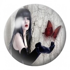 Cabochon en Verre Illustré Femme Gothique au Papillon Rouge 12 à 25mm pour la Création de Bijoux Fantaisie - DIY