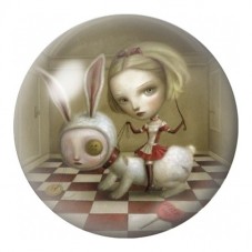 Cabochon en Verre Illustré Petite Fille avec son Lapin Blanc 12 à 25mm pour la Création de Bijoux Fantaisie - DIY