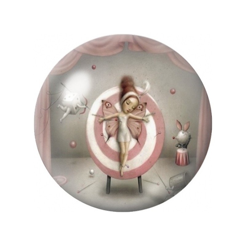 Cabochon en Verre Illustré Petite Fille Papillon dans un Cercle 12 à 25mm