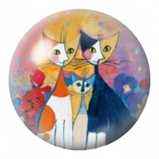 Cabochon en Verre Illustré Famille de Chats sur Fond Rose 12 à 25mm pour la Création de Bijoux Fantaisie - DIY